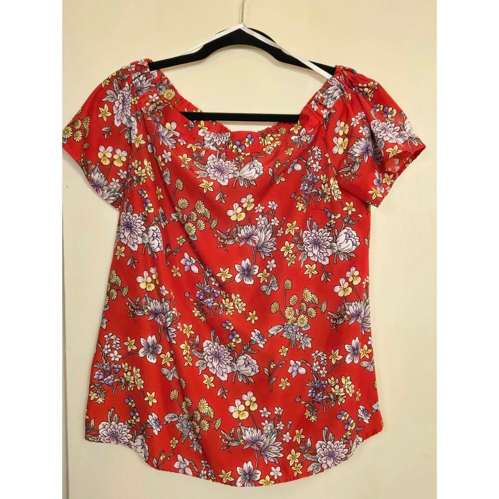 NWOT Monteau Los Angeles Red Off Shoulder Floral Top - Size XL